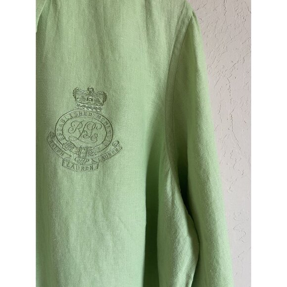 Lauren Ralph Lauren 1X Lime Green Embroidered Crest 3/4 Sleeve Button Up Collare - Picture 5 of 6
